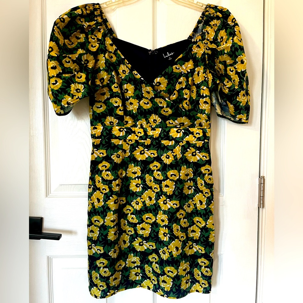Floral Yellow/Dark Blue Mini Dress
